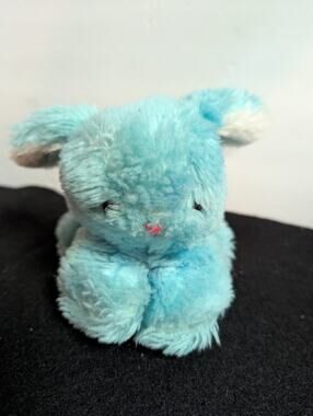 Vintage 1975 R. Dakin Blue Bunny Plush Stuffed Animal Retro Kitsch Nursery Toy